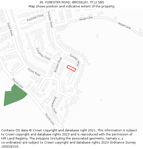 36, FORESTER ROAD, BROSELEY, TF12 5BS: Location map and indicative extent of plot