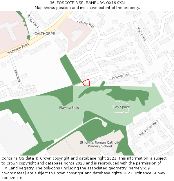 36, FOSCOTE RISE, BANBURY, OX16 9XN: Location map and indicative extent of plot