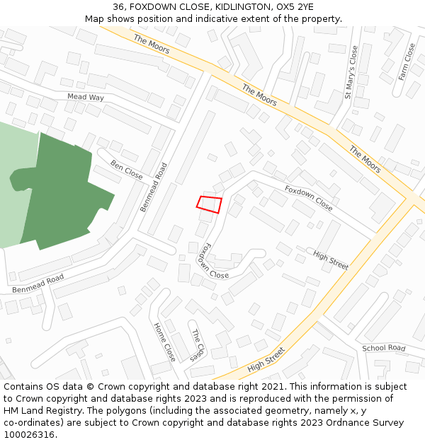 36, FOXDOWN CLOSE, KIDLINGTON, OX5 2YE: Location map and indicative extent of plot