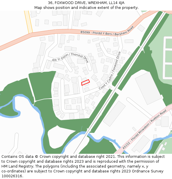 36, FOXWOOD DRIVE, WREXHAM, LL14 4JA: Location map and indicative extent of plot