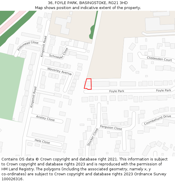 36, FOYLE PARK, BASINGSTOKE, RG21 3HD: Location map and indicative extent of plot