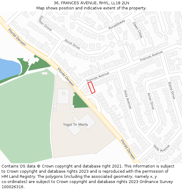 36, FRANCES AVENUE, RHYL, LL18 2LN: Location map and indicative extent of plot