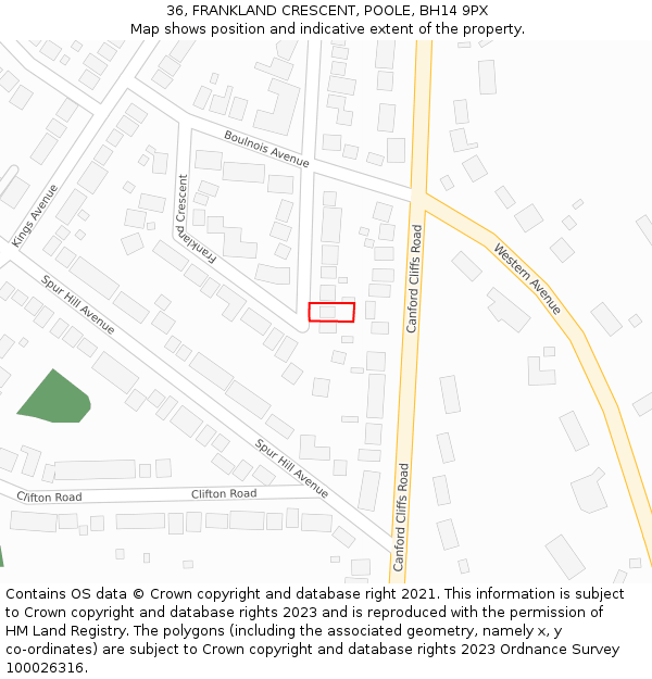 36, FRANKLAND CRESCENT, POOLE, BH14 9PX: Location map and indicative extent of plot
