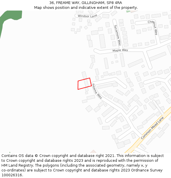 36, FREAME WAY, GILLINGHAM, SP8 4RA: Location map and indicative extent of plot