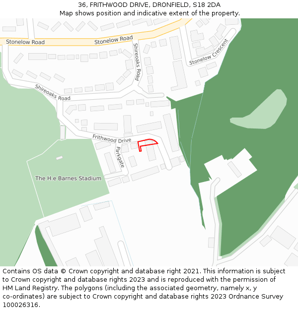 36, FRITHWOOD DRIVE, DRONFIELD, S18 2DA: Location map and indicative extent of plot