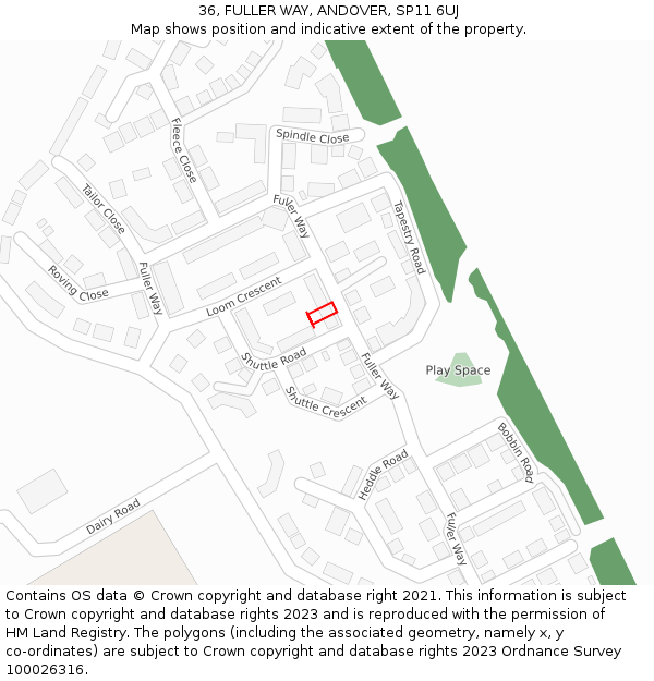 36, FULLER WAY, ANDOVER, SP11 6UJ: Location map and indicative extent of plot