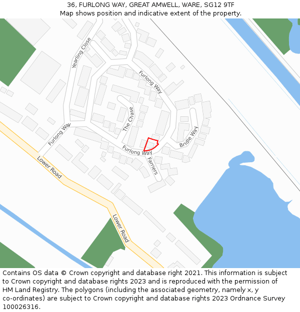 36, FURLONG WAY, GREAT AMWELL, WARE, SG12 9TF: Location map and indicative extent of plot