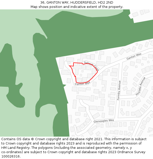 36, GANTON WAY, HUDDERSFIELD, HD2 2ND: Location map and indicative extent of plot