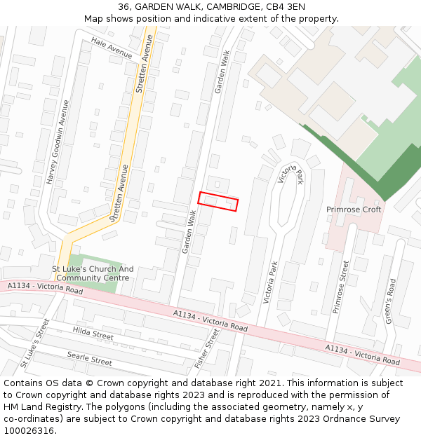 36, GARDEN WALK, CAMBRIDGE, CB4 3EN: Location map and indicative extent of plot