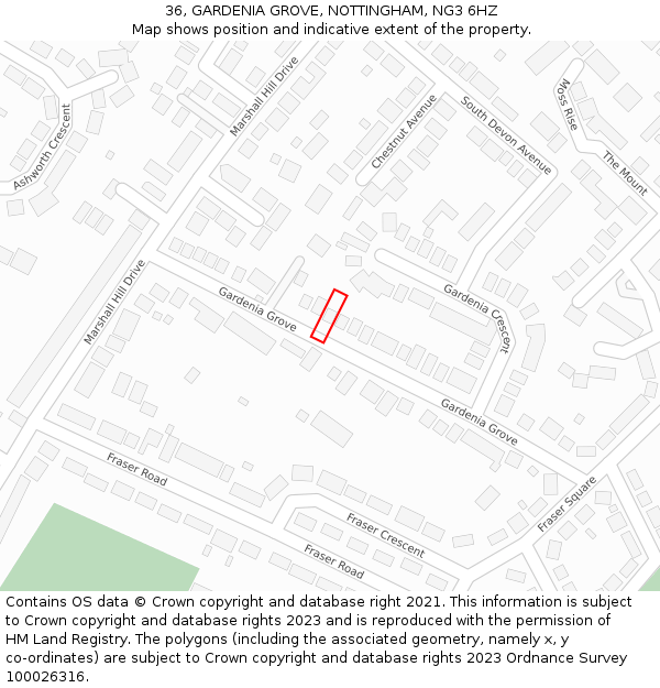 36, GARDENIA GROVE, NOTTINGHAM, NG3 6HZ: Location map and indicative extent of plot