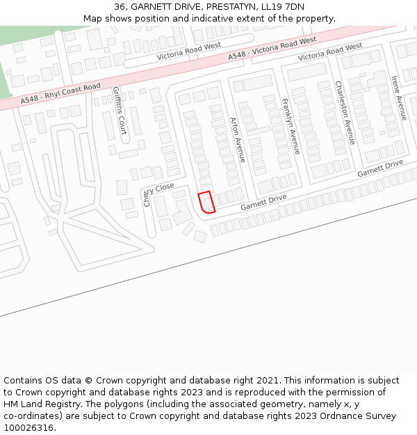 36, GARNETT DRIVE, PRESTATYN, LL19 7DN: Location map and indicative extent of plot