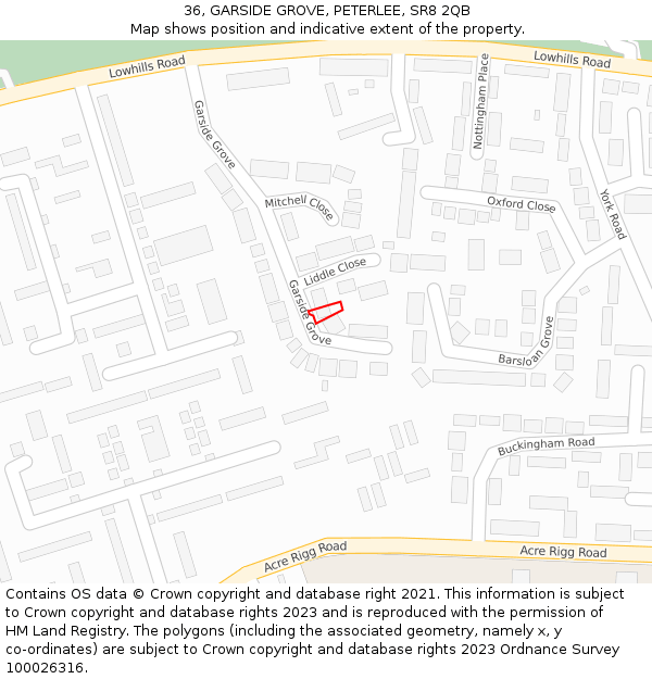 36, GARSIDE GROVE, PETERLEE, SR8 2QB: Location map and indicative extent of plot