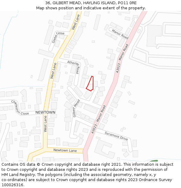 36, GILBERT MEAD, HAYLING ISLAND, PO11 0RE: Location map and indicative extent of plot