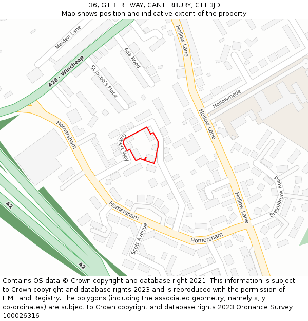 36, GILBERT WAY, CANTERBURY, CT1 3JD: Location map and indicative extent of plot