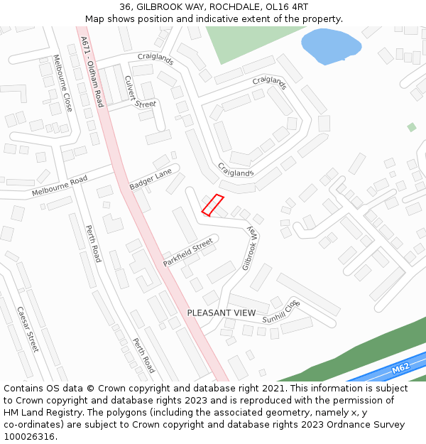 36, GILBROOK WAY, ROCHDALE, OL16 4RT: Location map and indicative extent of plot