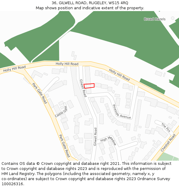 36, GILWELL ROAD, RUGELEY, WS15 4RQ: Location map and indicative extent of plot