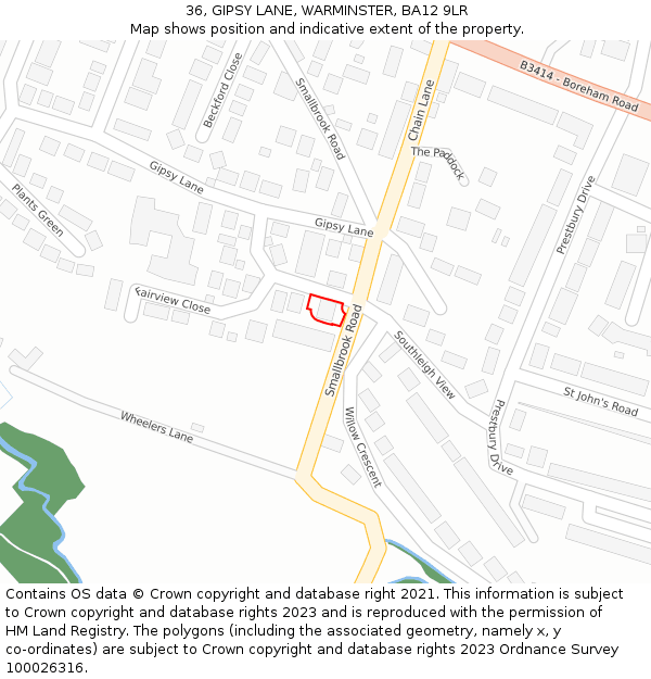 36, GIPSY LANE, WARMINSTER, BA12 9LR: Location map and indicative extent of plot