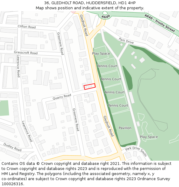 36, GLEDHOLT ROAD, HUDDERSFIELD, HD1 4HP: Location map and indicative extent of plot