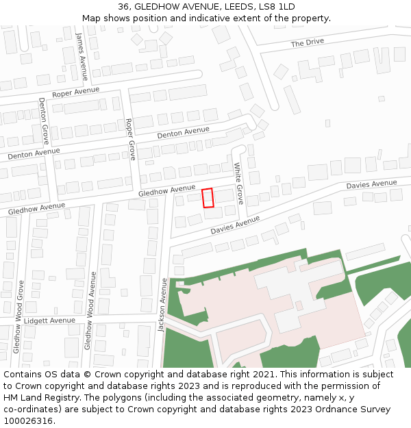 36, GLEDHOW AVENUE, LEEDS, LS8 1LD: Location map and indicative extent of plot