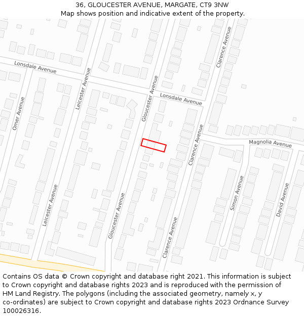 36, GLOUCESTER AVENUE, MARGATE, CT9 3NW: Location map and indicative extent of plot