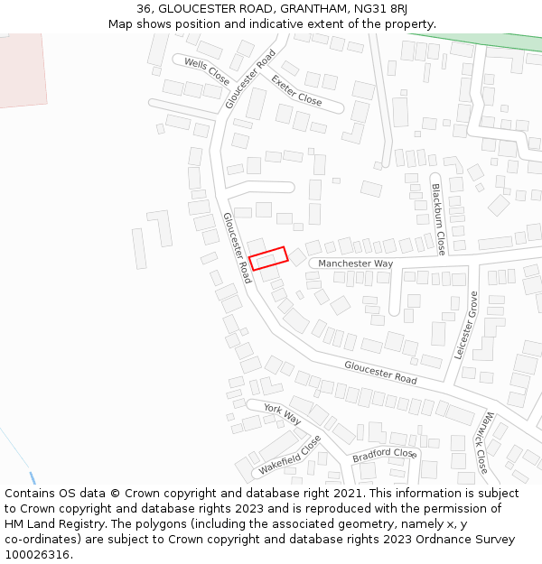 36, GLOUCESTER ROAD, GRANTHAM, NG31 8RJ: Location map and indicative extent of plot