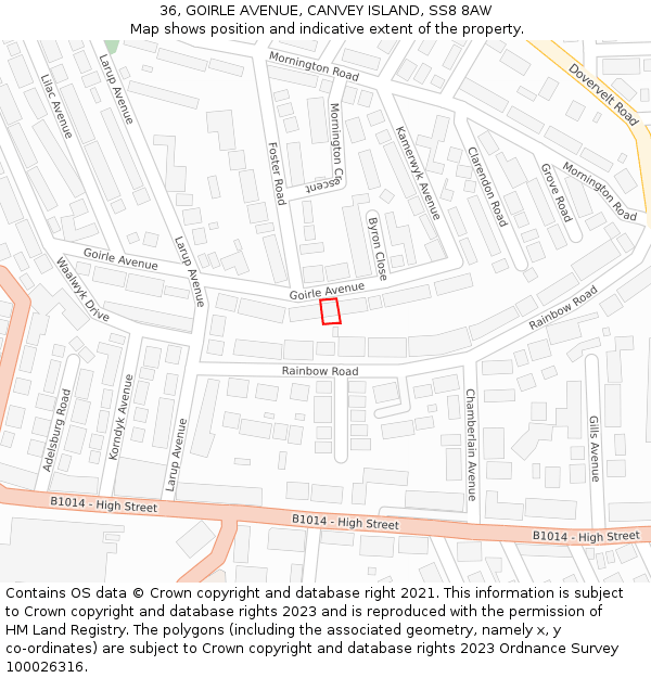 36, GOIRLE AVENUE, CANVEY ISLAND, SS8 8AW: Location map and indicative extent of plot