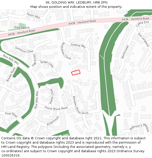 36, GOLDING WAY, LEDBURY, HR8 2PN: Location map and indicative extent of plot