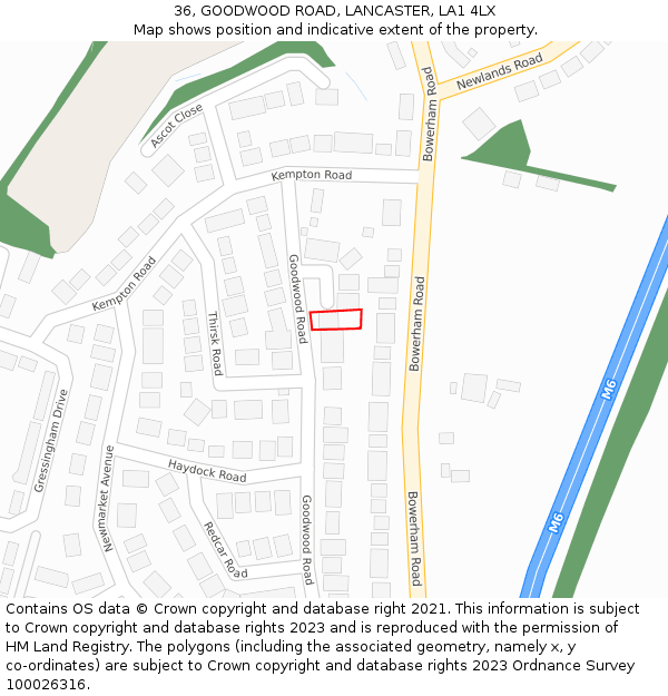 36, GOODWOOD ROAD, LANCASTER, LA1 4LX: Location map and indicative extent of plot