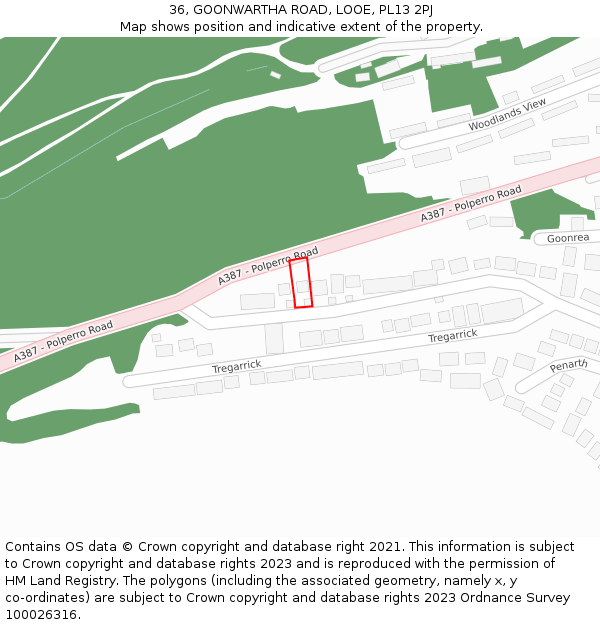 36, GOONWARTHA ROAD, LOOE, PL13 2PJ: Location map and indicative extent of plot