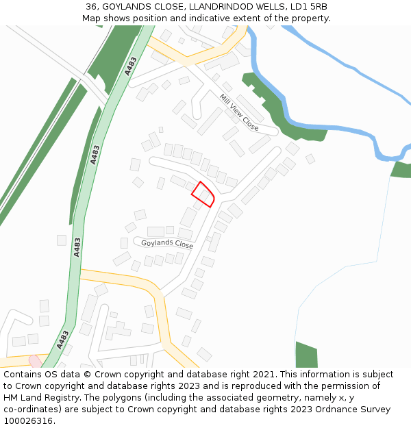 36, GOYLANDS CLOSE, LLANDRINDOD WELLS, LD1 5RB: Location map and indicative extent of plot