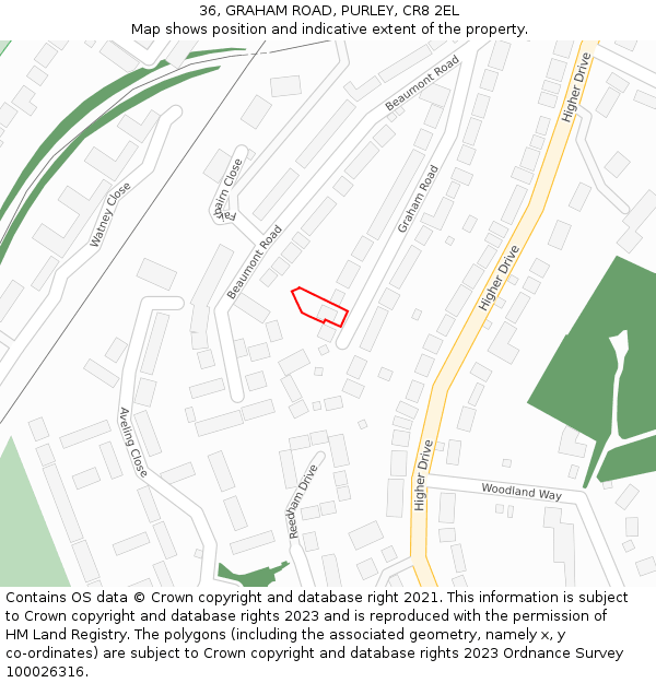 36, GRAHAM ROAD, PURLEY, CR8 2EL: Location map and indicative extent of plot