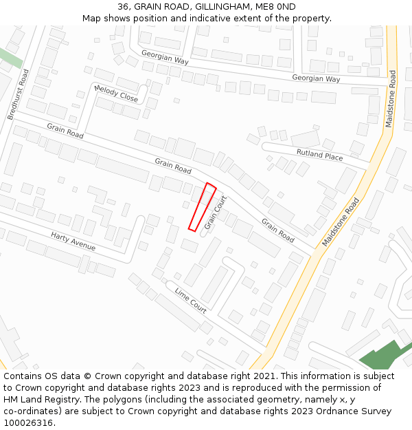 36, GRAIN ROAD, GILLINGHAM, ME8 0ND: Location map and indicative extent of plot