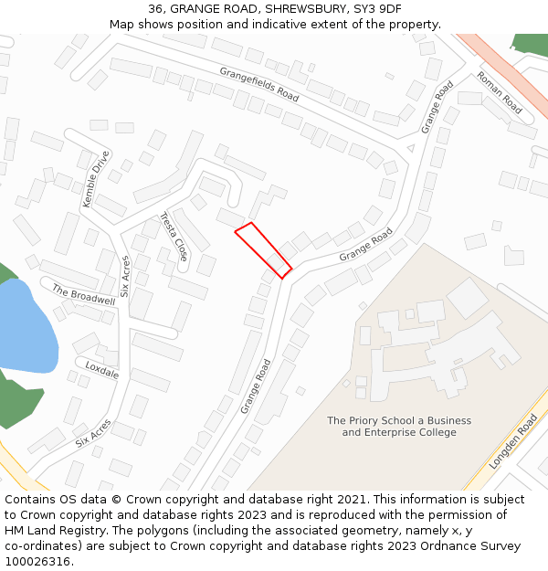 36, GRANGE ROAD, SHREWSBURY, SY3 9DF: Location map and indicative extent of plot