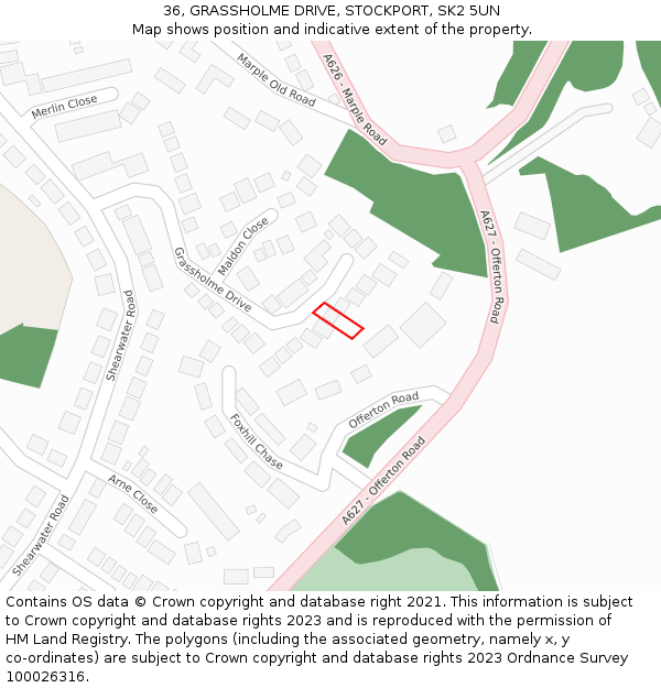 36, GRASSHOLME DRIVE, STOCKPORT, SK2 5UN: Location map and indicative extent of plot