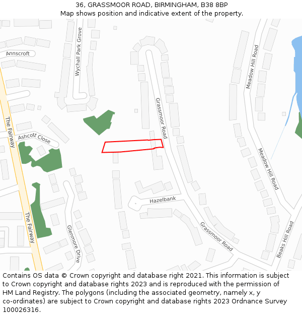 36, GRASSMOOR ROAD, BIRMINGHAM, B38 8BP: Location map and indicative extent of plot