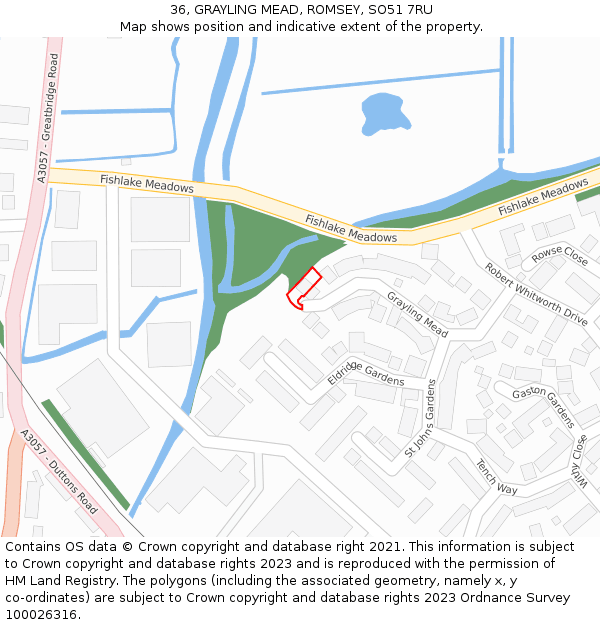 36, GRAYLING MEAD, ROMSEY, SO51 7RU: Location map and indicative extent of plot