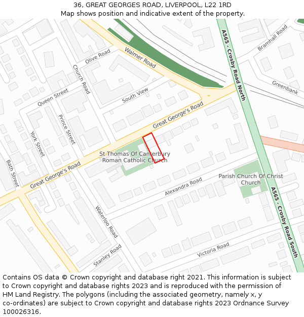 36, GREAT GEORGES ROAD, LIVERPOOL, L22 1RD: Location map and indicative extent of plot