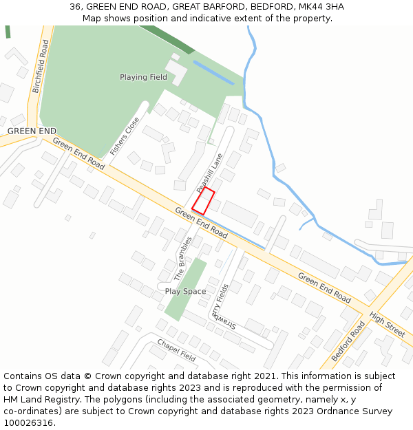 36, GREEN END ROAD, GREAT BARFORD, BEDFORD, MK44 3HA: Location map and indicative extent of plot