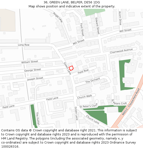 36, GREEN LANE, BELPER, DE56 1DG: Location map and indicative extent of plot