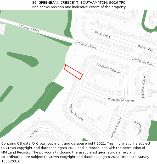 36, GREENBANK CRESCENT, SOUTHAMPTON, SO16 7FQ: Location map and indicative extent of plot