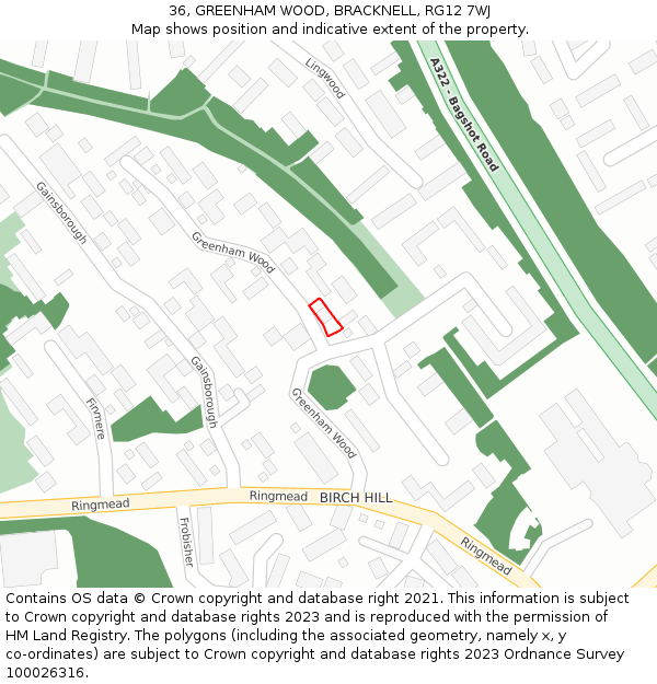 36, GREENHAM WOOD, BRACKNELL, RG12 7WJ: Location map and indicative extent of plot