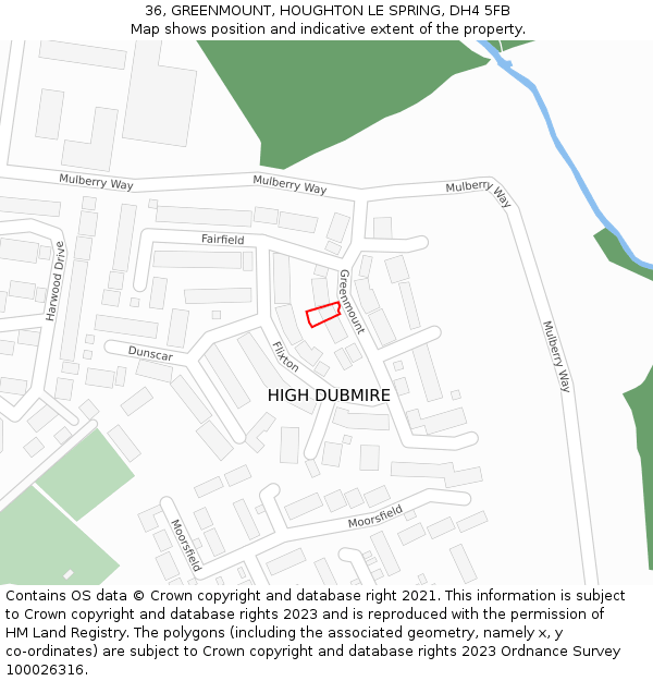 36, GREENMOUNT, HOUGHTON LE SPRING, DH4 5FB: Location map and indicative extent of plot