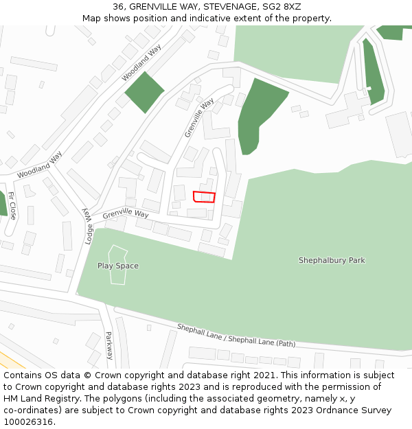 36, GRENVILLE WAY, STEVENAGE, SG2 8XZ: Location map and indicative extent of plot