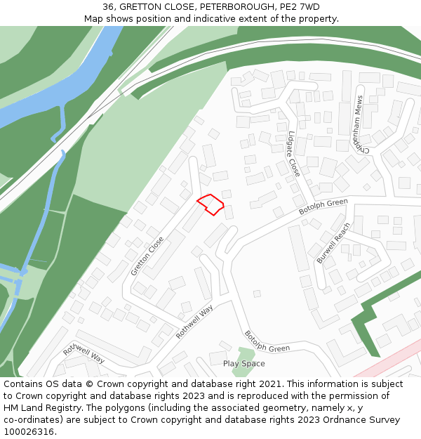 36, GRETTON CLOSE, PETERBOROUGH, PE2 7WD: Location map and indicative extent of plot