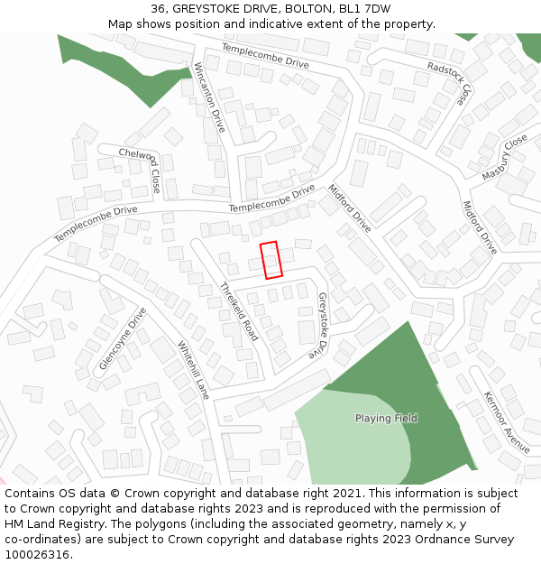 36, GREYSTOKE DRIVE, BOLTON, BL1 7DW: Location map and indicative extent of plot