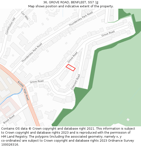 36, GROVE ROAD, BENFLEET, SS7 1JJ: Location map and indicative extent of plot