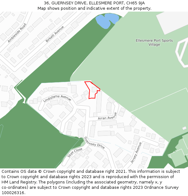 36, GUERNSEY DRIVE, ELLESMERE PORT, CH65 9JA: Location map and indicative extent of plot