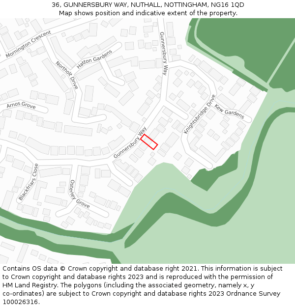 36, GUNNERSBURY WAY, NUTHALL, NOTTINGHAM, NG16 1QD: Location map and indicative extent of plot