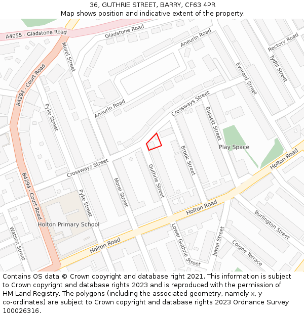 36, GUTHRIE STREET, BARRY, CF63 4PR: Location map and indicative extent of plot