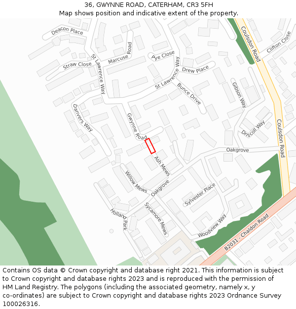 36, GWYNNE ROAD, CATERHAM, CR3 5FH: Location map and indicative extent of plot